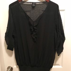 Torrid black sheer polka dot blouse is size 2